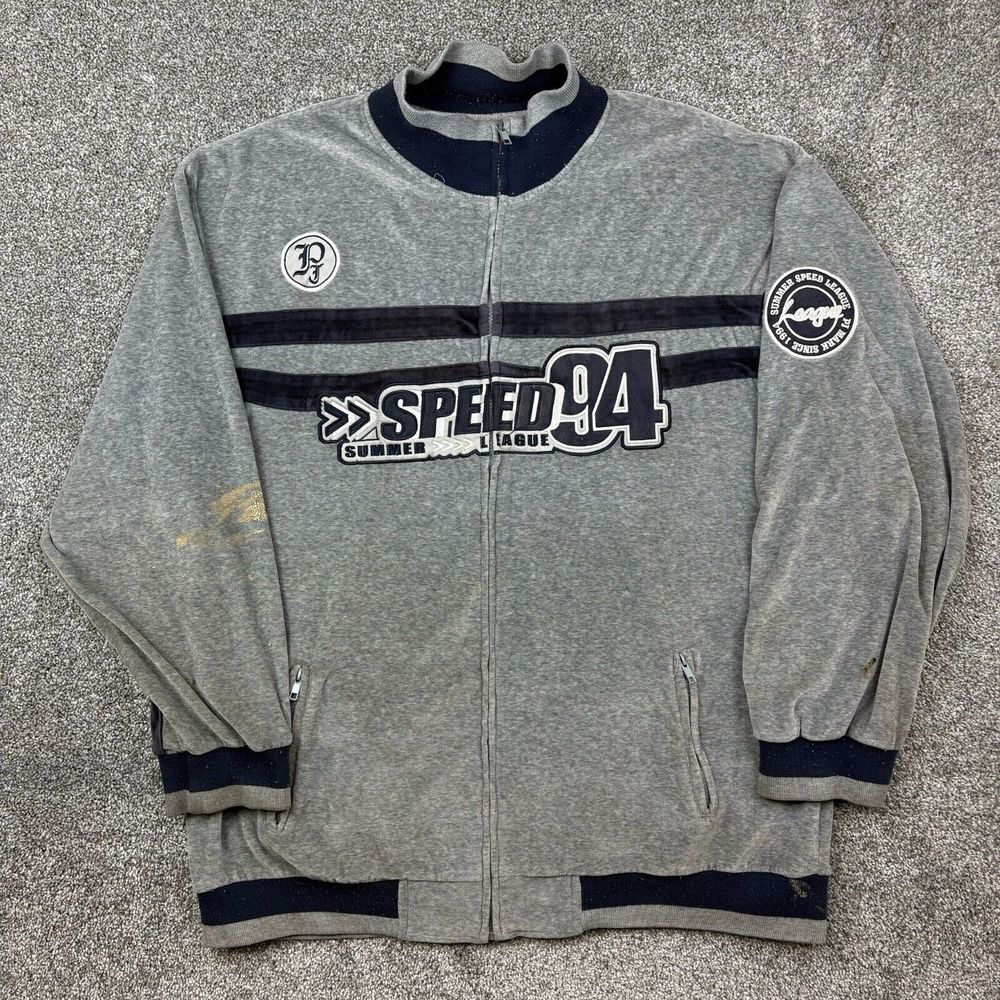 PJ Mark Velour Jacket Mens XL Gray Tracksuit Speed 94 Summer League Full‎ Zip